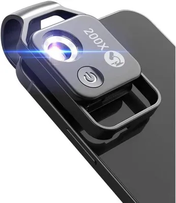 Obrázek produktu pro Mini mikroskop pro telefon – Přenosný – CPL filtr – Osvětlení objektivu – 200x zoom – Černý – Přenosný – Kompatibilní s telefony – Univerzální – Mikroskop pro různé smartphony.