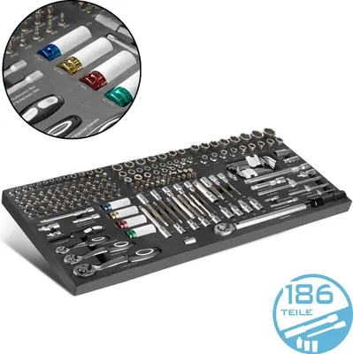 Produktbild von STAHLWERK Werkzeugeinlage mit 186-teiligem Bit- und Steckschlüssel-Satz CrV