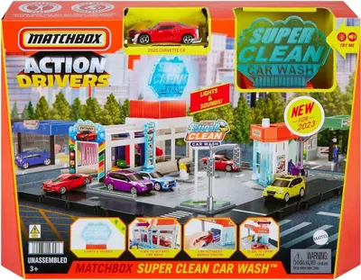 Produktbild von Mattel HNJ54 - Matchbox - Action Drivers - Spielset mit einem Fahrzeug, Super Clean Autowaschanlage