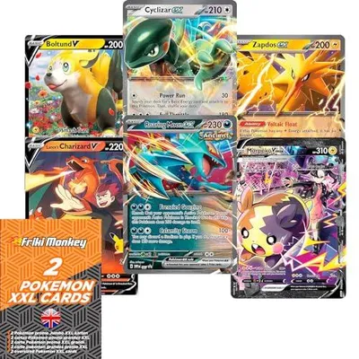 Immagine prodotto di Carte Pokémon Jumbo 2 carte casuali, carte Pokémon Jumbo XXL, confezione da 2 carte giganti GX VMAX Mega V, carte Pokémon originali, carte Pokémon ufficiali in lingua inglese.