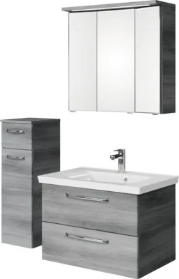 Produktbild von Badmöbel-Set Pelipal Kumba BxHxT 110 x 200 x 51 cm Frontfarbe graphit struktur quer 4-teilig mit Mineralguss-Waschtisch