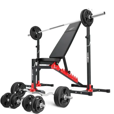 Image de Marbo Sport ensemble MH19_141KG_KIER | banc de musculation réglable + support d'haltères réglable en hauteur + ensemble barres d'haltères
