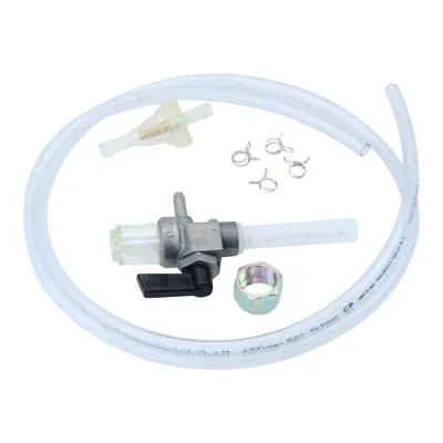 Image de Kit robinet d'essence, M16 x 1, sortie à l'arrière, avec poche à eau transparente, levier métallique + filtre, tuyau et agrafes