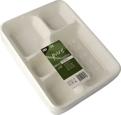 Immagine prodotto di PAPSTAR 89882 PAPSTAR vassoio per menu di canna da zucchero "puro", 5 sezioni, bianco