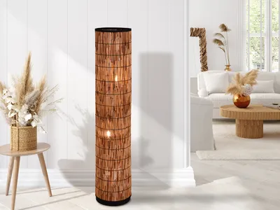 Produktbild von Kleine Stehlampe 120cm Rattan Lampenschirm, Lichtsäule Wohnzimmer & Schlafzimmer