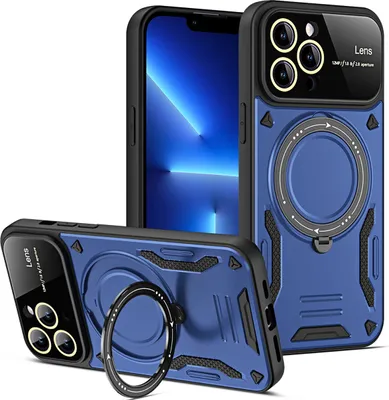 Produktbild von Rüstung Handyhülle für iPhone 13 Pro Max Dual-Layer Magnetisches Ringhalter Ständer Magsafe Hülle Blau