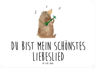 Produktbild von Mr. & Mrs. Panda Schild Bär Lied DIN A4 - Weiß - Geschenk, Frau, Wandbild, Valentinstag, Teddy, Türschild, Bear, Spruch, Retro Blechschild, Herz, tafel