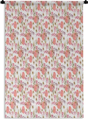 Produktbild von MuchoWow® Wandteppich Wandbehang Blumen - Rosa - Collage - Aquarell 90x135 cm Tapisserie Dekoration Wandtuch - Baumwolle - Wandskulptur