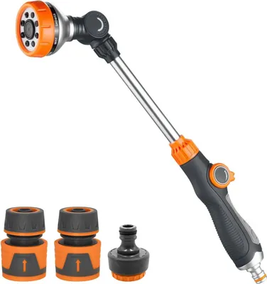 Produktbild von Gießstab, Gartensprinkler, Gartenschlauch, Sprinkler, 47 cm, für Bewässerung und Reinigung, 8 Sprühpatronen, verstellbarer Gartensprinkler mit 2 Schlauchanschlüssen 1/2 Zoll und 1 Sprinkler