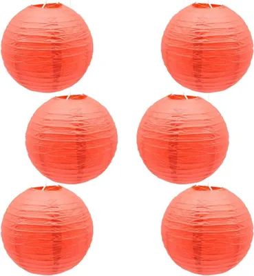 Productafbeelding van 6 stuks papieren lantaarns, rood, 30 cm, hangende ronde papieren lantaarns, opvouwbaar, papieren lampions voor bruidsfeesten, verjaardagen, feesten