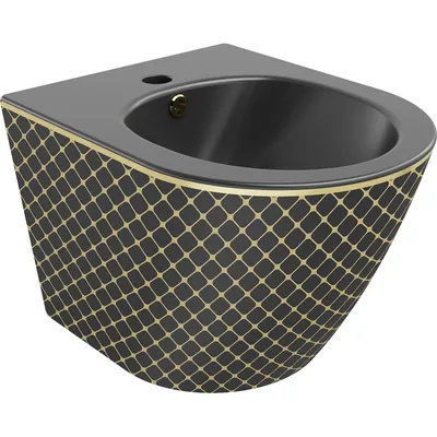 Obrázek produktu pro Mexen Lena závěsný bidet, Matná černá/Zlatá vzor káro - 35224879