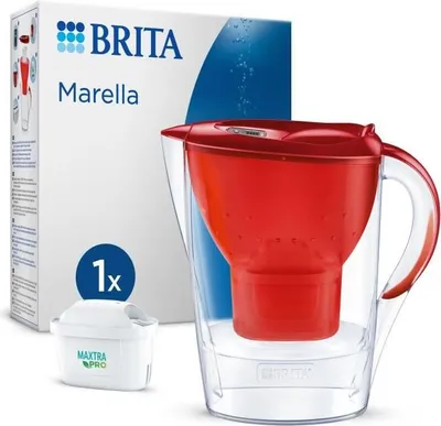 Produktbild von BRITA Marella Wasserfilter-Krug, Rot, 2,4L Gesamtvolumen, 1,4L gefiltertes Wasser, 1 Maxtra Pro All-In-1 Filterkartusche