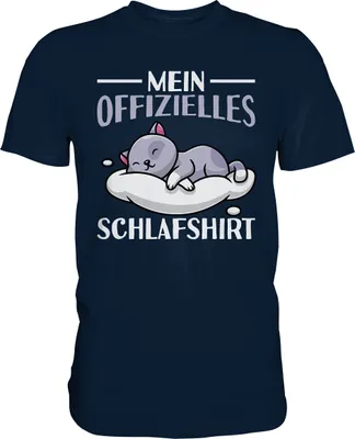 Produktbild von Offizielles Schlafshirt Nachthemd Schlafanzug Pyjama Schlafen Katze T-Shirt – Navy / L