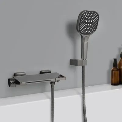 Produktbild von Badewannenarmatur Wasserfall mit Handbrause Wandmontage Messing Grau