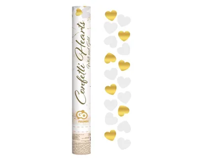Produktbild von Konfettikanone gold weiß Herzen 40 cm