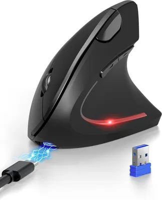 Produktbild von Ergonomische Maus, Wiederaufladbar Kabellose Vertikale (BT 5.0/3.0 + 2.4G), 6 Einstellstufen bis 4800 DPI, Optische Leise funkmaus für Windows, Mac OS