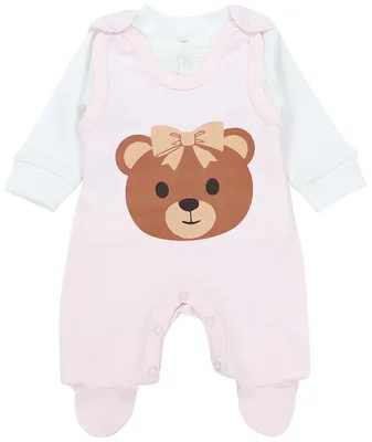 Produktbild von TupTam Baby Mädchen Jungen Strampler mit Langarmshirt Aufdruck Spruch 2 teilig, Farbe: Bärchen_Pink, Größe: 68