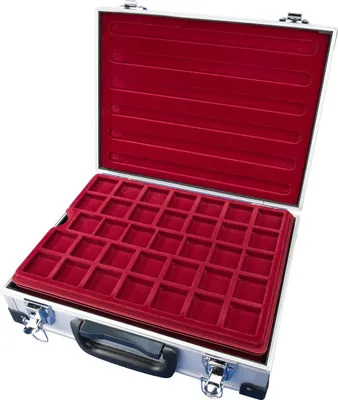 Produktbild von MC.Sammler Alu Münzenkoffer Münzkoffer inkl 5 Münztableaus für 175 Münzen 36x36mm (175 Fächer - 36x36mm)