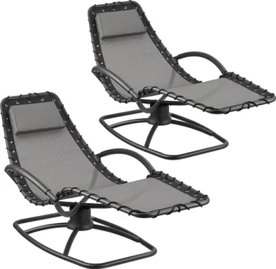 Produktbild von tectake Gartenliege ergonomisch Schwingfunktion Textilene atmungsaktiv Kopfpolster abnehmbar Armlehnen gepolstert Stahl 120kg grau