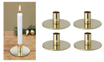 Obrázek produktu pro Novaliv, sada 4 kusů kovových svícnů na tyčkové svíčky, ZLATO, 10 x 5 cm, dekorace do domácnosti, vánoční stolní dekorace, svícny, svíčky, skandinávský šik, vintage, retro svícny, dekorace do obývacího pokoje, dekorativní mísa