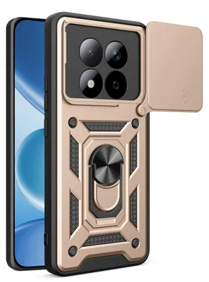 Productafbeelding van MobyDefend Hoesje - Geschikt voor Xiaomi Redmi Note 15 Pro Plus 5G  -  Pantsercase Met Draaibare Ring - Goud