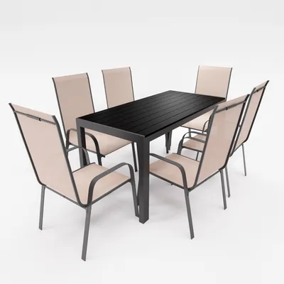 Produktbild von Gartenmöbel Set Alu Tisch 7-tlg. 6x Stapelsessel Essgruppe Sitzgruppe Gartenset beige