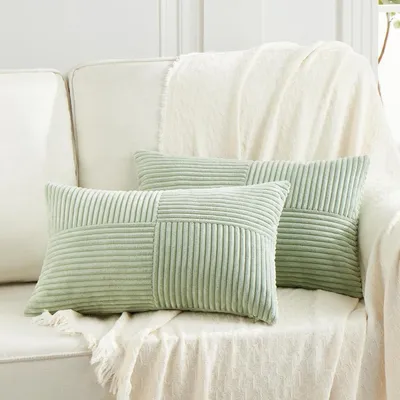 Immagine prodotto di Set di 2 federe per cuscini, color verde salvia, in velluto, 50x70 cm, morbide, per decorazione