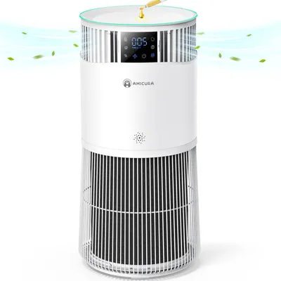 Produktbild von Amicura P2 Luftreiniger für Haustierallergiker, 843m³/h Tierhaarentfernung, 450 CADR - 99% Geruchsneutralisation, H13 Filter, App-Steuerung