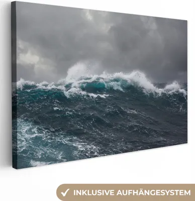 Produktbild von MuchoWow® - Leinwandbilder - Meer - Sturm - Welle, Wandbild, Wanddeko Bilder Wohnzimmer, 120x80cm