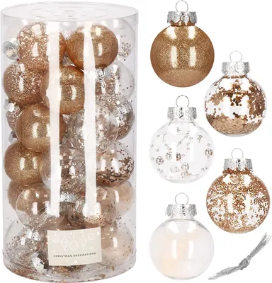 Produktbild von SPRINGOS Weihnachtsbaumkugeln aus Kunststoff mit Federn Konfetti 30 STK. transparente Kugeln Durchmesser 6 cm gefüllte Christbaumkugeln Dekoration für Weihnachten Party Hochzeiten