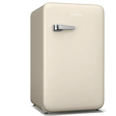 Obrázok produktu pre Klarstein Audrey Evo Retro chladnička, 112 l, voľne stojaca chladnička bez mrazničky, tichá 40 dB, otočné dvere, nastaviteľné nožičky, termostat 0-10 °C, krémová
