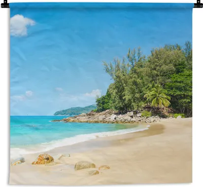 Produktbild von MuchoWow® Wandteppich Wandbehang Strand - Meer - Pflanzen - Tropisch 90x90 cm Tapisserie Dekoration Wandtuch - Wandaufhänger