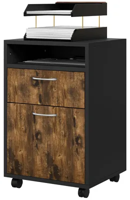 Produktbild von Aktenschrank mit Schublade und Ablage, 4 Rollen, 40 x 35 x 60 cm, Braun und Schwarz