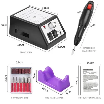 Produktbild von Professionelle Elektrische Nagelfräse, Nagelbohrer Set mit 6 Bits, für Gelnägel, Maniküre und Pediküre