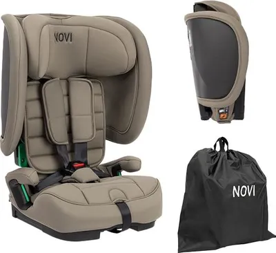 Produktbild von Novi Morris i-Size Kindersitz (R129) – 76–150 cm – faltbar – 5-Punkt-Gurt & Gurtbefestigung - Taupe