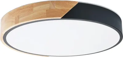 Image de Plafonnier rond à LED Ø40cm, 30W, 3000LM, métal noir et bois naturel, lumière sélectionnable (3000K-4000K-6000K)