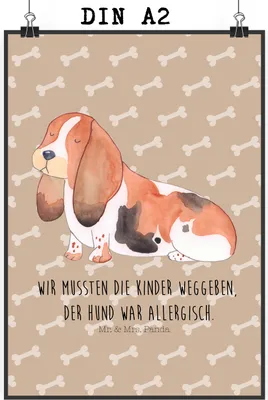Produktbild von Mr. & Mrs. Panda Bild Hund Basset Hound DIN A2 - Hundeglück - Geschenk, Süß, Wanddeko, Plakat, Kinderlos, Wanddekoration, Lustig, Wandbild, Sprüche