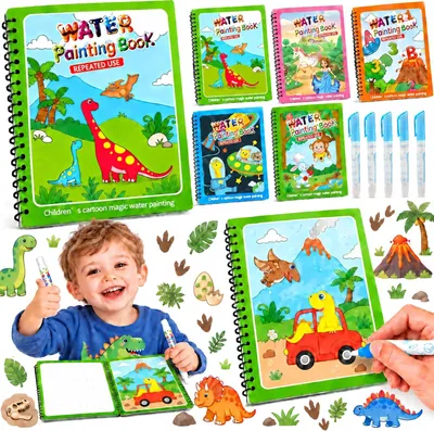 Zdjęcie produktu dla Magiczna książeczka z wodą, zestaw 5 sztuk. Książeczka z wodą dla dzieci, do malowania wodą, wielokrotnego użytku. Książka do kolorowania z 4 pisakami, edukacyjna zabawka do malowania