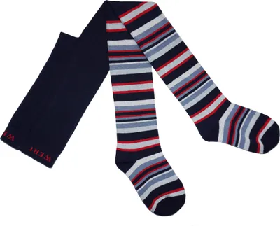 Produktbild von Kinderstrumpfhosen für Jungen aus Baumwolle Ringel Marine und Rot Größe 122-128