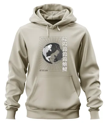 Produktbild von Zen Balance Yin Yang Koi Karpfen Japanisch Spiritualität Hoodie Kapuzenpullover, Natur, M