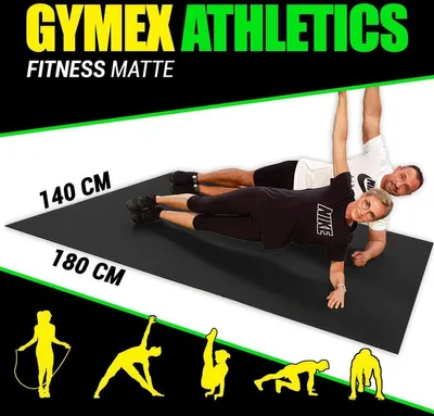 Produktbild von GYMEX Athletics Fitness-Matte XXL, extra groß, rollbar, für Yoga, Sport & Fitness 180x140cm Schwarz