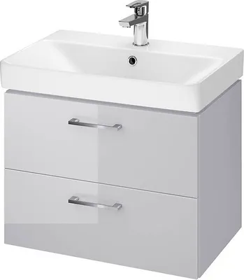 Produktbild von BADLAND Badmöbel Set Badezimmerschrank mit Keramikwaschbecken, 2-Schubladen LARA MILLE SLIM 60 Grau