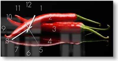 Produktbild von DEQORI Glasuhr 60x30 cm Zahlen 'Drei Chilischoten' Wanduhr Glas Uhr Design leise