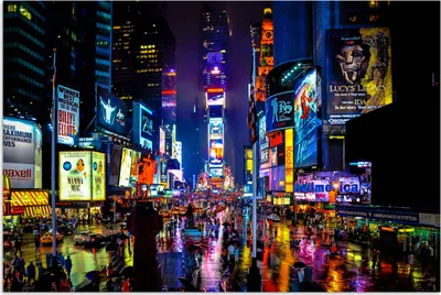 Produktbild von MuchoWow® Poster New York - Regen - Nacht 120x80 cm - Bilder
