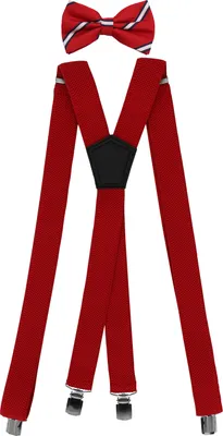 Produktbild von Fabio Farini - 1 Stück Herren Hosenträger Pack 3cm X-Form mit passender Fliege Set Rot 3cm Hosenträger - Rot/Weiß Gestreift Fliege