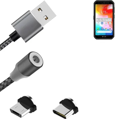 Produktbild von K-S-Trade Hochwertiges Magnet-Lade-kabel Sync-Kabel Daten-Kabel für Ulefone Armor X7 mit USB-Typ-C-Anschluss und Micro-USB-Anschluss 2A bis zu