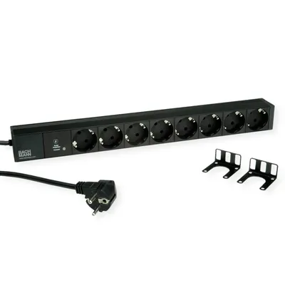 Produktbild von BACHMANN 19" 1HE 8xCEE7/3 sw 1xSPD-Plus 2,0m CEE7/7