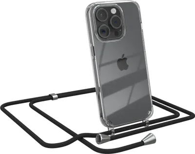 Produktbild von EAZY CASE Handykette kompatibel mit Apple iPhone 15 Pro, Handyhülle mit Umhängeband, Handykordel, Schutzhülle Clear, Band in Schwarz