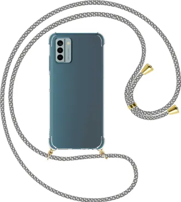 Produktbild von Handykette Backcover-Schutzhülle mit Band (Metall goldfarben) für Nokia G22 (6.5'') - weiß/grau kariert