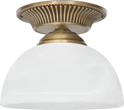 Produktbild von Messing Deckenlampe italienischer Zierguss klassisch kompakt Alabaster Glas H17cm Ø19cm E27 Goldpatina 60W kleinste V-Serie Metallbügel